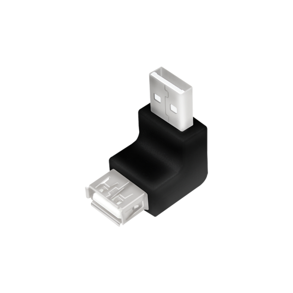 USB 2.0 adapter, USB-A/M to USB-A/F, 90° angled, black