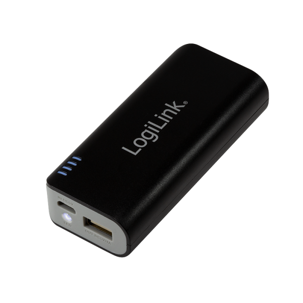 Powerbank 5000 mAh, Lithium-Polymer, 1x USB-A, schwarz/grau