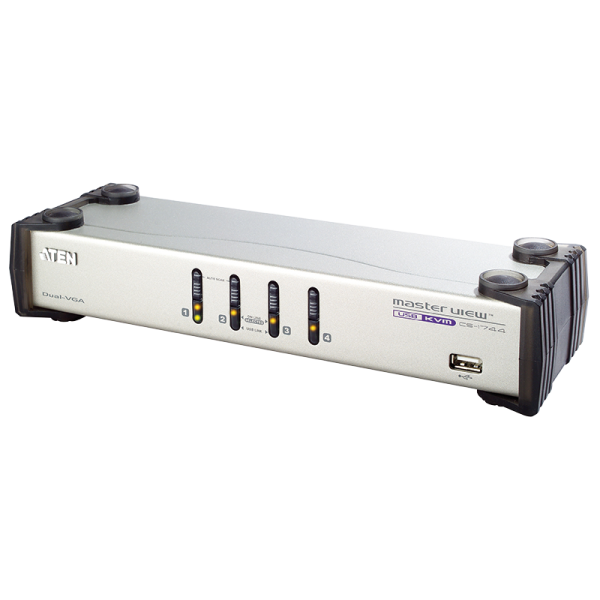 KVM Switch 4-Port USB Dual-View VGA KVM mit Audio & USB 2.0 Hub