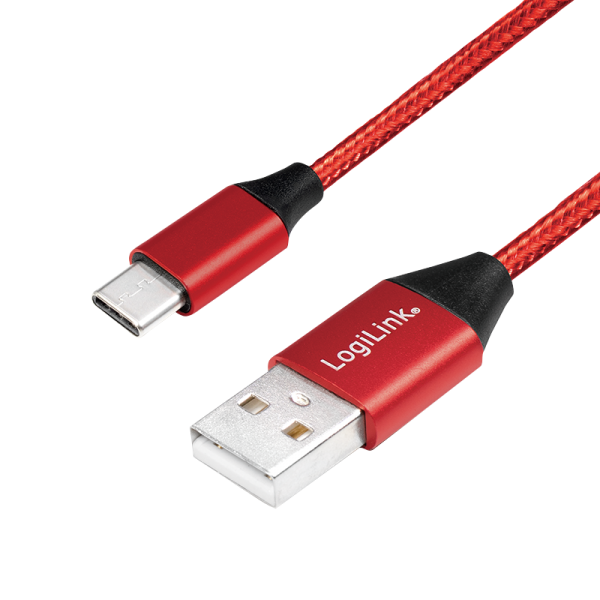 USB 2.0 Kabel USB-A Stecker zu USB-C Stecker, rot, 1m