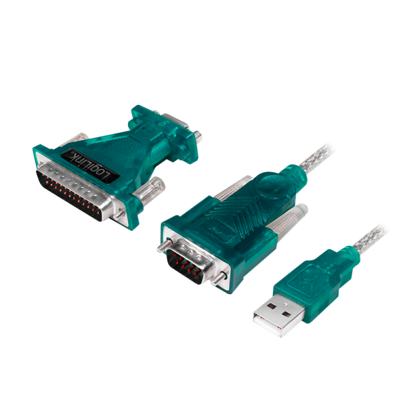 USB 1.1-Kabel, USB-A/M zu DB9/F + DB25/M (RS232), transparent, 1,3 m