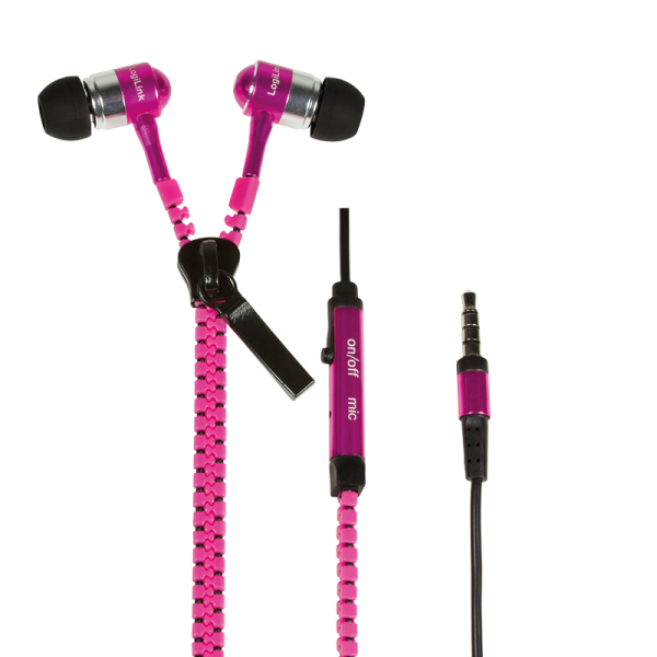 "Zipper" Stereo In-Ear Headset mit Fernbedienung, neon-pink