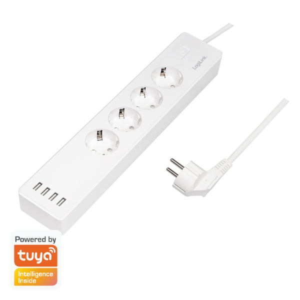 WiFi Smart Outlet strip, 4 safety sockets, Tuya compatible, 4x USB-A