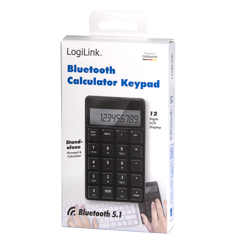 Keypad mit Taschenrechner und LCD Display schwarz LogiLink ID0200 Kabelloses Bluetooth V5.1 