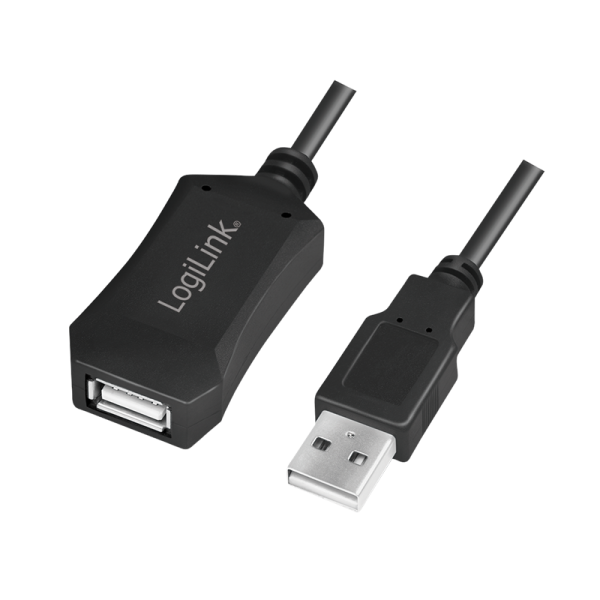USB 2.0 cable, USB-A/M to USB-A/F, amplifier, black, 5 m