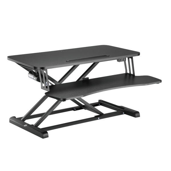 Sit-stand desk converter, single motor, w/ keyboard tray, black
