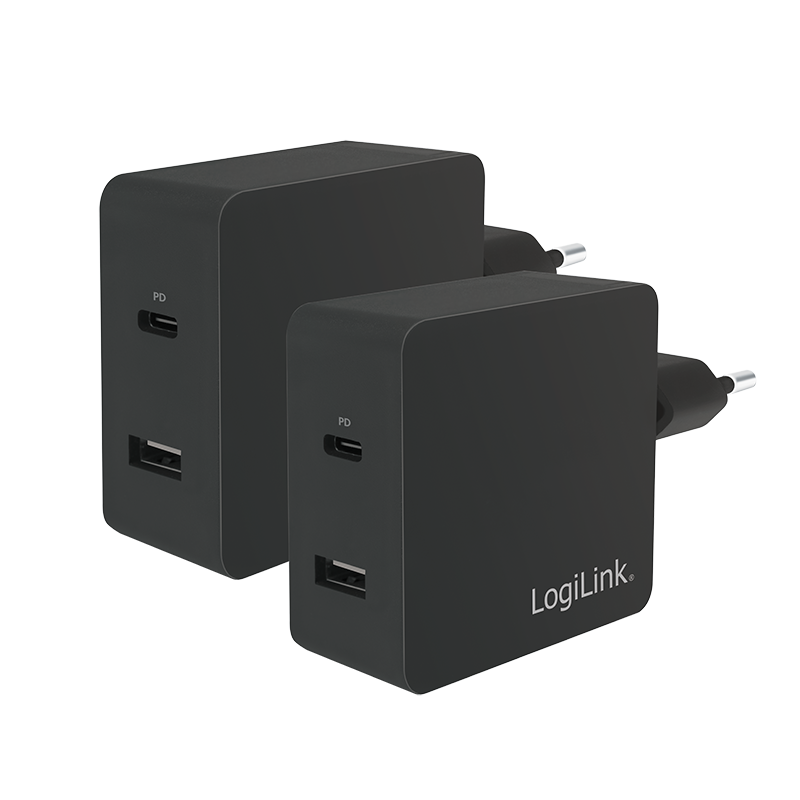 Dual-USB-Steckdosenadapter, 1x USB-C (PD), 1x USB-A, 65W, schwarz, Netz  (230V), Ladegeräte, Smartphone & Tablet