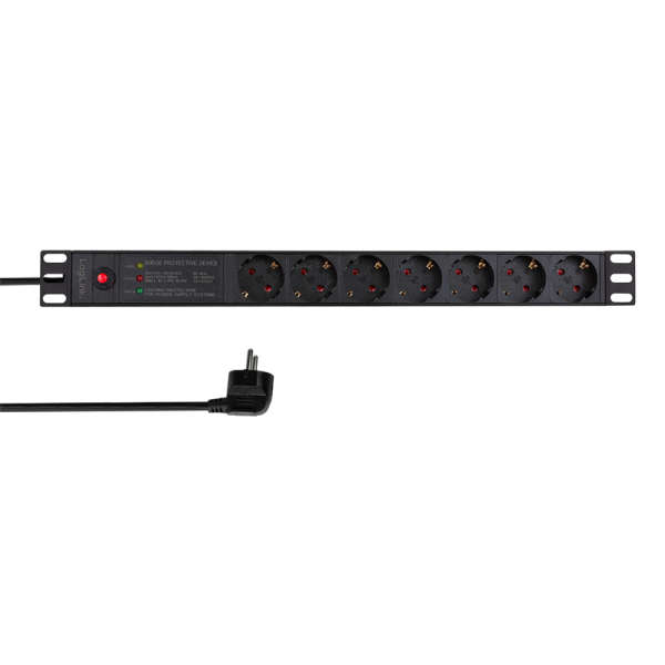 19" PDU 7 x CEE 7/3 socket, with line filter & overload protection