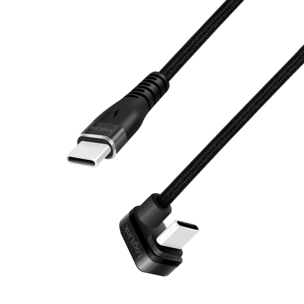 USB 2.0 Type-C cable, C/M 180° to USB-C/M, alu, black, 1 m