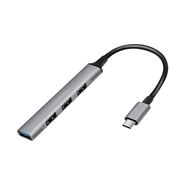USB 3.0 Hub, 4-port, USB-C, ultra-slim, aluminum, grey
