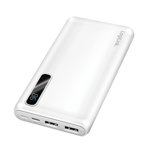 Mobile Power Bank, LiPo, 10.000mAh, white, LCD display, w/ 2-in-1 cable