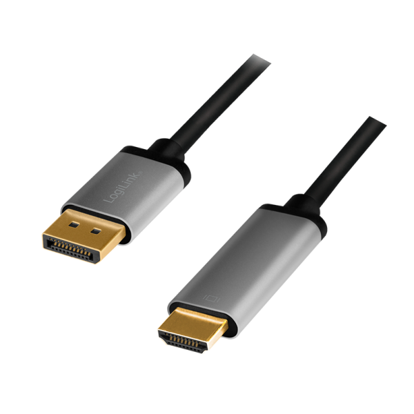 DisplayPort-Kabel, DP/M zu HDMI A/M, 4K/60 Hz, Alu, schwarz/grau, 2 m