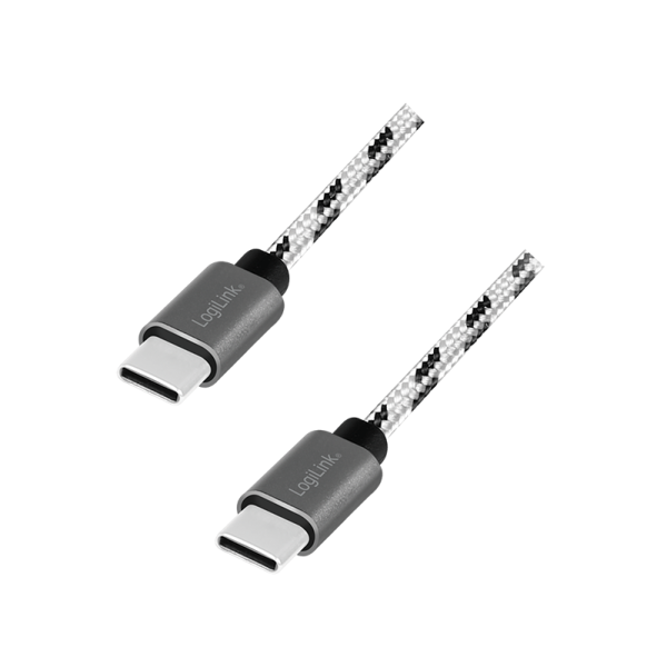 USB 2.0 Type-C cable set, C/M to USB-C/M, alu, nylon, white/black