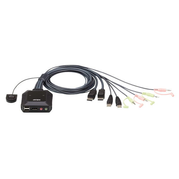2-Port USB DisplayPort Kabel KVM Switch mit Remote-Port-Wähler