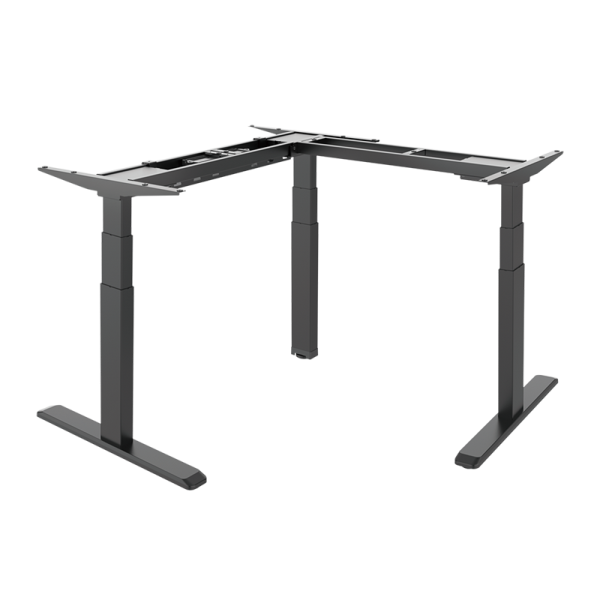 Sit-stand desk frame, triple motor, 90° L-shape, black